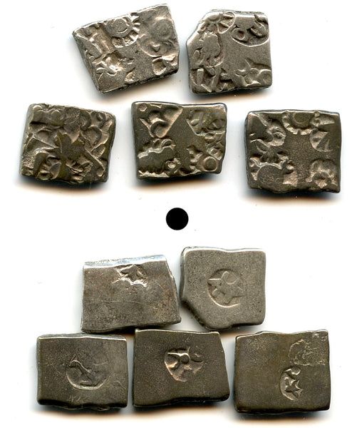 Lot of 5 nicer silver drachms (karshapanas), 200s BC, Mauryan Empire, India