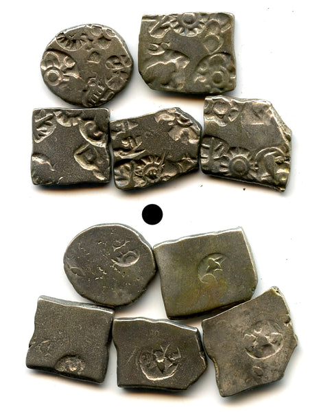 Lot of 5 nicer silver drachms (karshapanas), 200s BC, Mauryan Empire, India