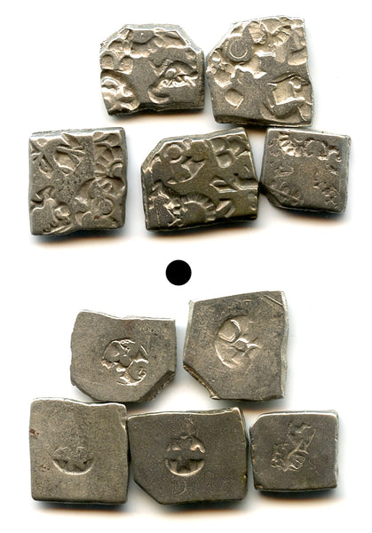 Lot of 5 nicer silver drachms (karshapanas), 200s BC, Mauryan Empire, India