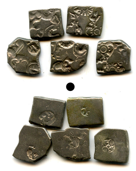 Lot of 5 nicer silver drachms (karshapanas), 200s BC, Mauryan Empire, India