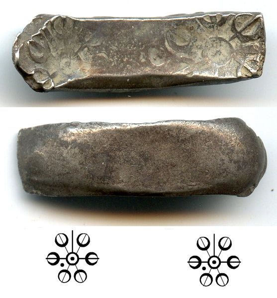 Silver shatamana (bent bar), Gandhara (c.600-500 BC) - FIRST Indian coin issue ever struck!