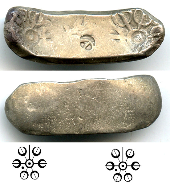 Silver shatamana (bent bar), Gandhara (c.600-500 BC) - FIRST Indian coin issue ever struck!