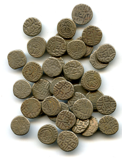 Lot of 41 silver 2-ghani coins of Mohamed (1296-1316), Sultanate of Delhi, India