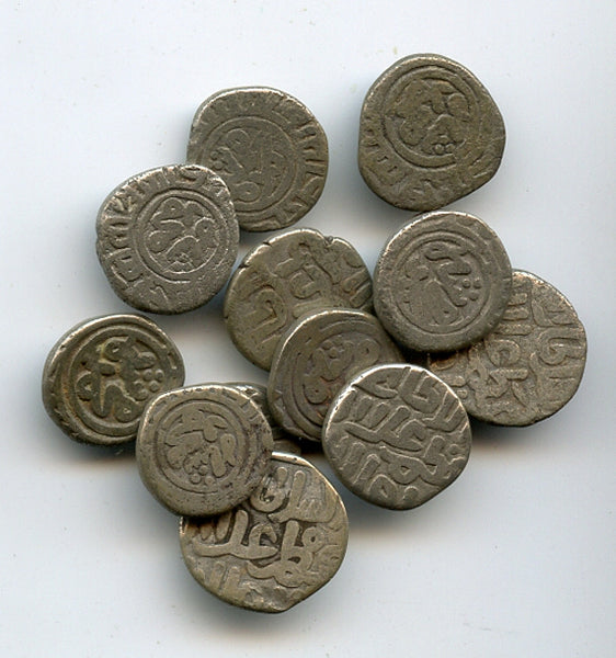 Lot of 12 silver 2-ghani coins of Mohamed (1296-1316), Sultanate of Delhi, India