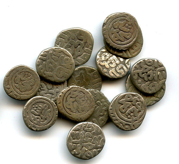Lot of 15 silver 2-ghani coins of Mohamed (1296-1316), Sultanate of Delhi, India