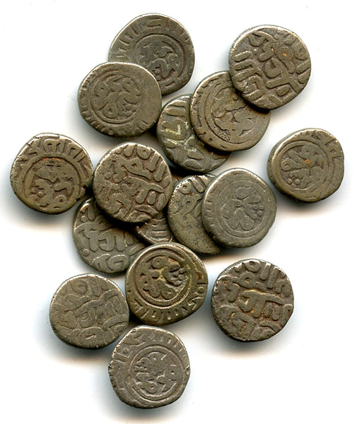 Lot of 16 silver 2-ghani coins of Mohamed (1296-1316), Sultanate of Delhi, India