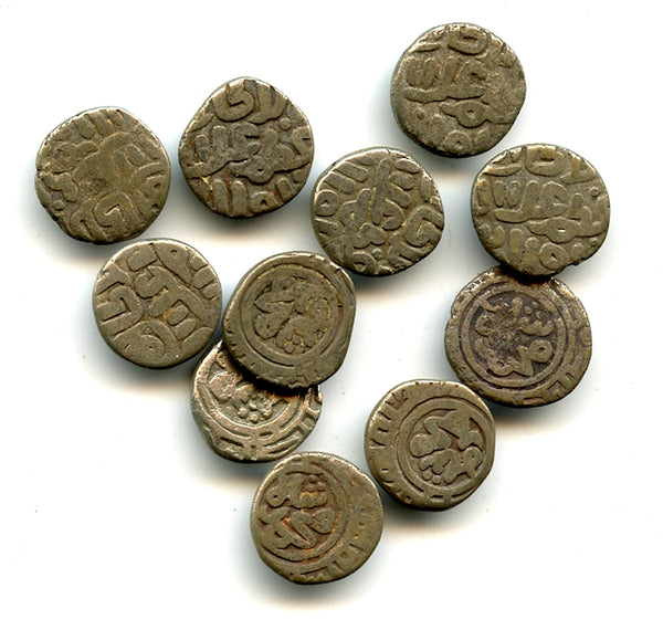 Lot of 11 silver 2-ghani coins of Mohamed (1296-1316), Sultanate of Delhi, India
