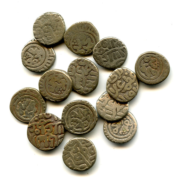 Lot of 14 silver 2-ghani coins of Mohamed (1296-1316), Sultanate of Delhi, India