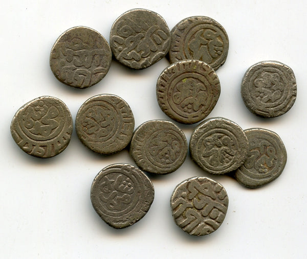 Lot of 12 silver 2-ghani coins of Mohamed (1296-1316), Sultanate of Delhi, India