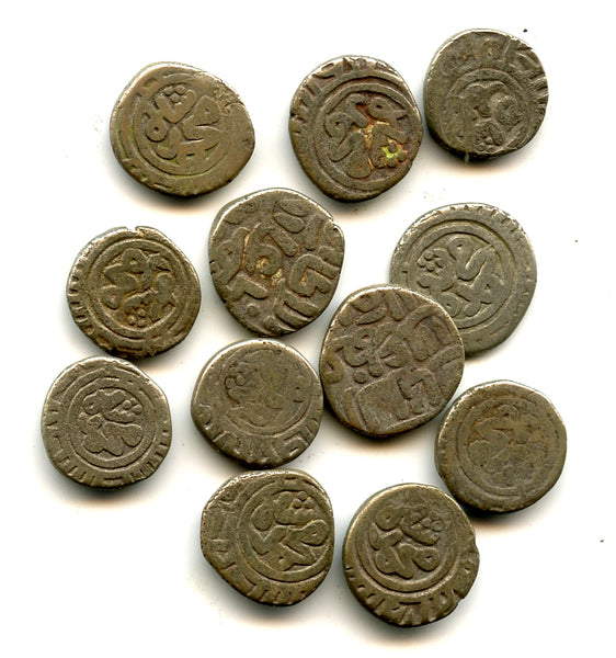 Lot of 12 silver 2-ghani coins of Mohamed (1296-1316), Sultanate of Delhi, India