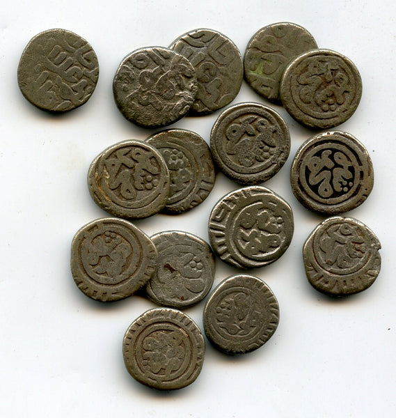 Lot of 15 silver 2-ghani coins of Mohamed (1296-1316), Sultanate of Delhi, India