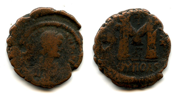 Scarcer follis of Justinian (527-565 AD), Antioch, Byzantine Empire