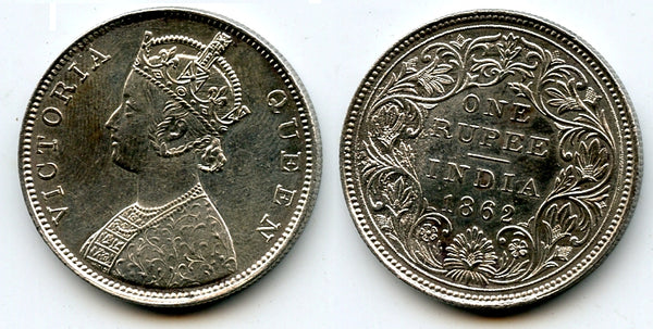 Silver rupee of Queen Victoria, British India, 1862, type BII
