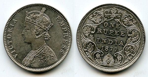 Silver rupee of Queen Victoria as Empress, British India, 1877, type AII