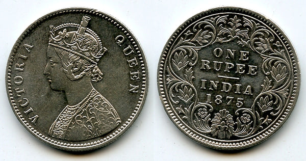 Silver rupee of Queen Victoria, British India, 1875, type AI