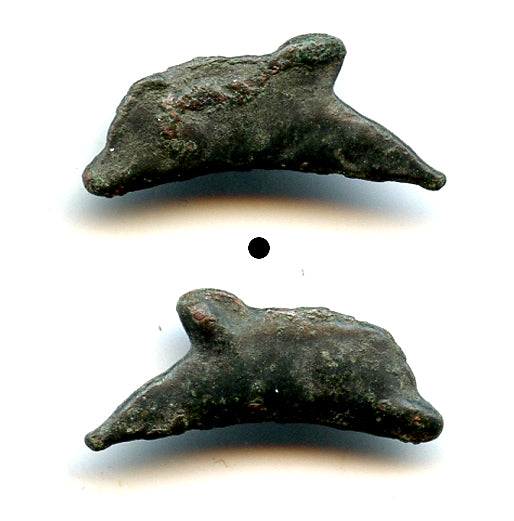 Ancient AE21 dolphin-shaped coin, Olbia, Sarmatia, 500-350 BC, Greece