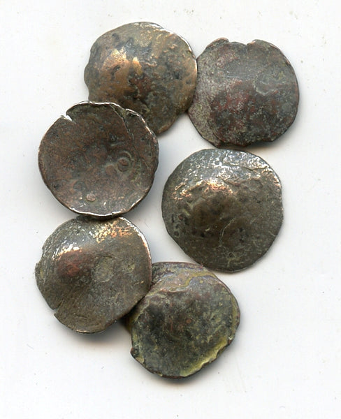 Lot of 6 crude billon "horse-head" obols, pre-Islamic Samarqand, c.600 AD
