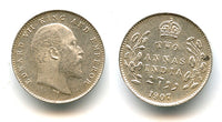 High grade silver 2-annas in the name of Edward VII, 1907, British India