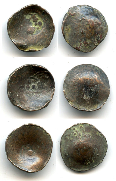 Lot of 3 crude billon "horse-head" obols, pre-Islamic Samarqand, c.600 AD
