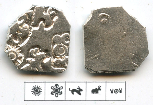 RR silver karshapana, Nanda period (ca.345-323 BC), Magadha, India (G/H #360)