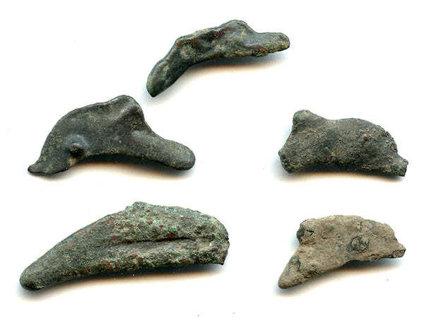 Lot of 5 ancient dolphin-shaped coins, Olbia, Sarmatia, 500-350 BC, Greece