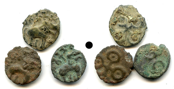 Lot of 3 potin karshapanas, Satakarnis (c.70 BC - 200 AD), Satavahana Empire, India