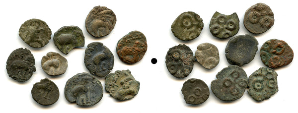 Lot of 10 potin karshapanas, Satakarnis (c.70 BC - 200 AD), Satavahana Empire, India