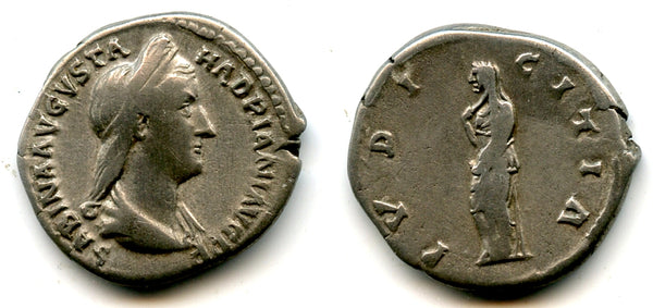 Scarce PVDICITIA silver denarius, Empress Sabina (d.136 CE), Rome, Roman Empire (RIC 407)