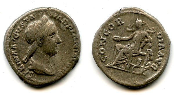 Scarce CONCORDIA w/Spes silver denarius, Sabina (d.136 CE), Roman Empire (RIC 398)