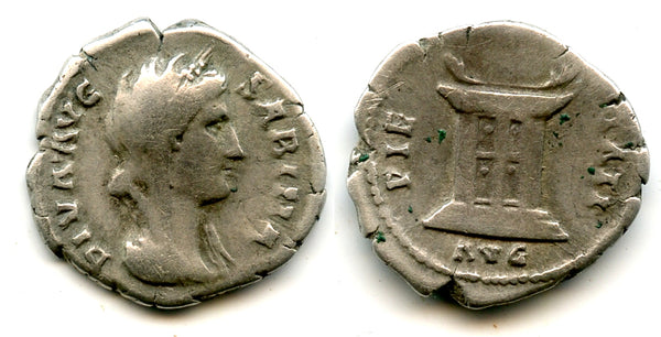 Rare DIVA SABINA silver denarius, Sabina (d.136 CE), Roman Empire (RIC 422a)
