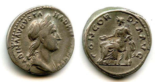 Scarce CONCORDIA w/Spes silver denarius, Sabina (d.136 CE), Roman Empire (RIC 398)