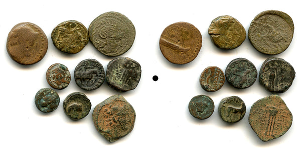 Lot of 9 various Greek coins, interesting mix, 300-100 BC