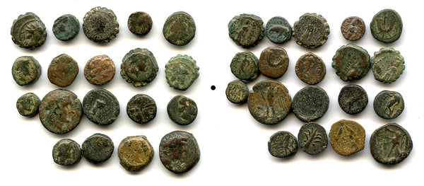 Lot of 19 various small Greek coins, interesting mix, 300-100 BC