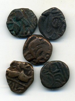 Lot of 5 quality bronze drachms, various rulers, 12th-16th centuries, Kangra Kingdom, India