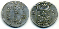 Scarce 2 silver stuiver, 1794, West Friesland coinage, Netherlands