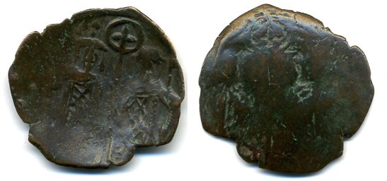 Andronicus II with Michael IX (1282-1328), billon trachy (DO 778). Thessalonica mint, Byzantine Empire