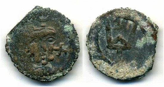 Rare bronze drachm with a swastika, Mokhedu Tutun (?), ca.700-740 AD (?), Chach, Central Asia