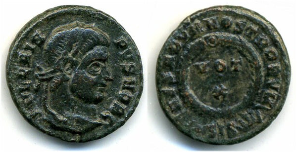 VOT X follis of Crispus (317-326 CE), Siscia, Roman Empire (RIC 181)
