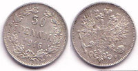 Silver 50 pennia of Nicholas II, 1916, Russian Finland