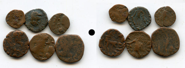 Lot of 6 bronze tetradrachm of Kujula Kadphises (ca.30-80 AD), Kushan Empire