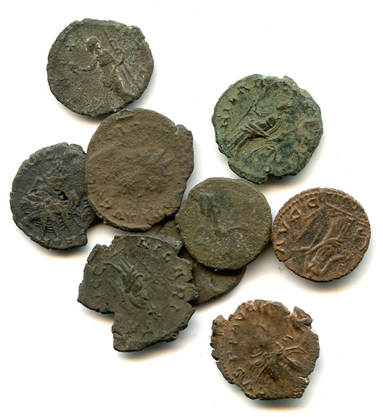 Lot of 9 various Gallo-Roman bronze antoniniani, 268-273 AD