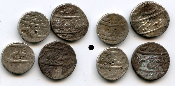 Lot of 4 various silver Mughal rupees, 17th-18th century, Mughal Empire, India - total weight of the silver 44 grams