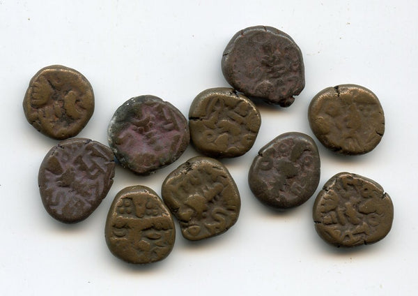 Lot of 10-different bronze staters of various Kashmir rulers, 9th-12th century AD, India