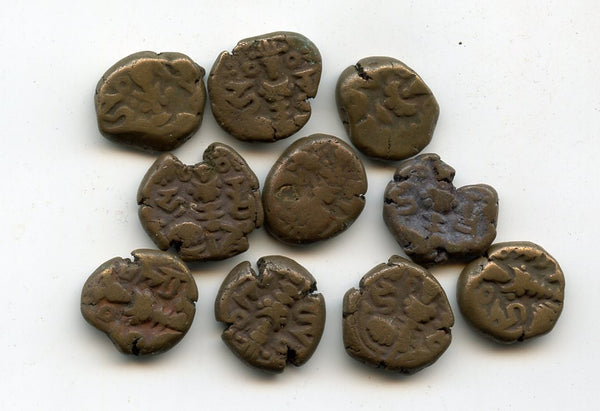 Lot of 10-different bronze staters of various Kashmir rulers, 9th-12th century AD, India