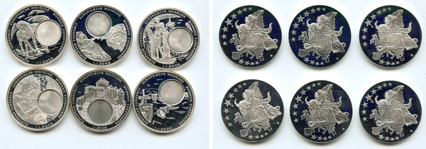Lot of 6 different huge medals from the "European currencies" series, early 2000's