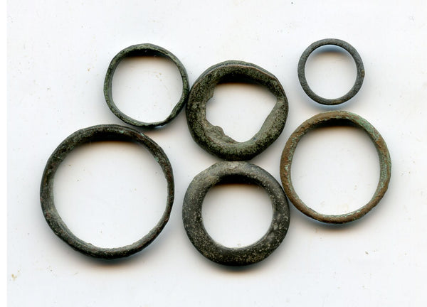 Lot of 6 ancient Celtic bronze ring money pieces from Hungary, ca.800-500 BC