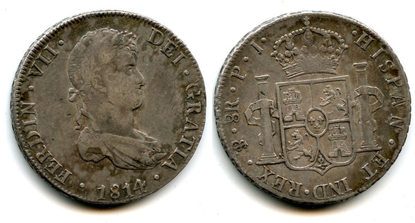 Beautiful huge silver 8 reales of Ferdinand VII (1813-1833), 1814, Potosi mint in Bolivia, Spanish Empire