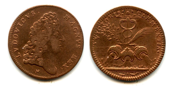 Nice copper token (AE25) of Louis XIV (1643-1715), France - "caduceus" type