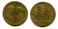 Nice brass token (AE27) of Louis XIV (1643-1715) and his wife Maria Theresa, France - "bold travel" type