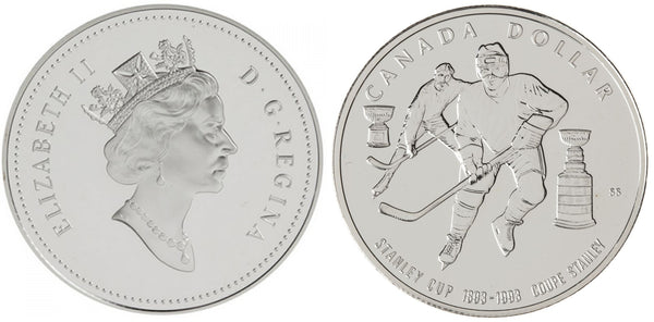 Silver proof dollar in the original capsule, 100 years of the Stanley Cup, 1993, Canada